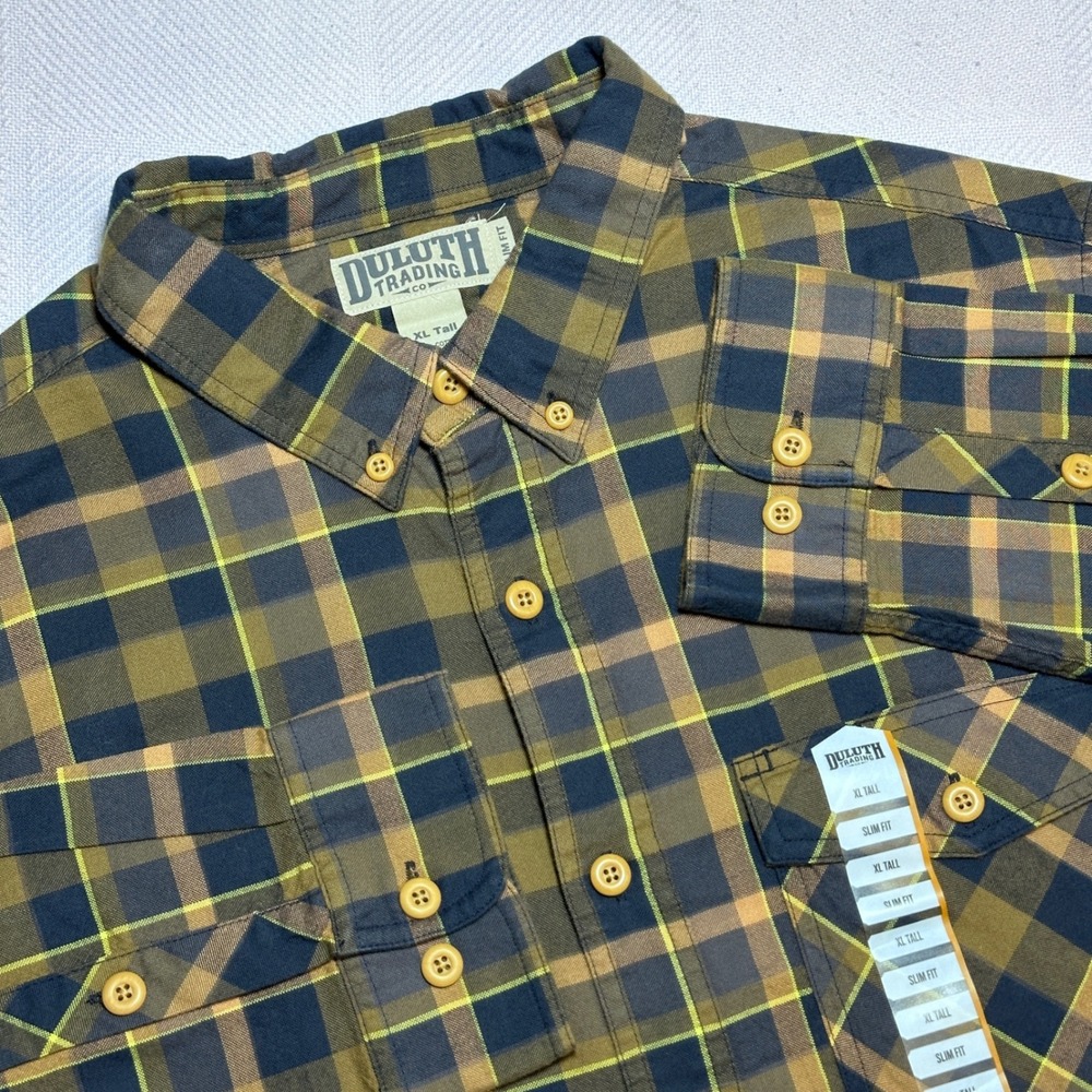 NEW Duluth Trading Iron Mountain Oxford Button Shirt Mens XL Tall Slim Fit Plaid